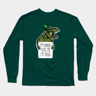 St Patricks Day Dinosaur Kiss Me I'm Hungry Long Sleeve T-Shirt